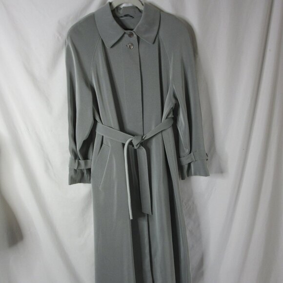 Utex Design Trench Coat Woman's Button Up Pockets Lined Full Length Gray Size 14 - Picture 1 of 15